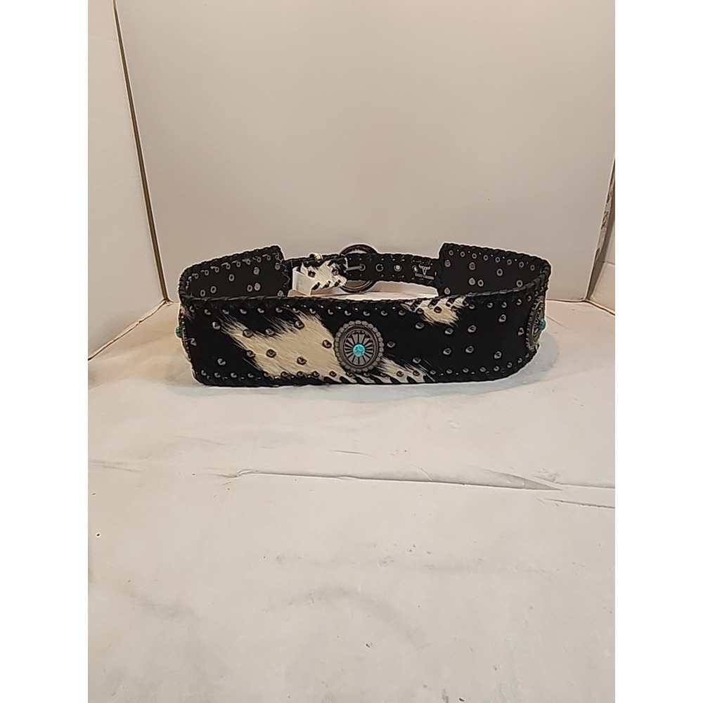 Lucky & Blessed Sz M Wide Studded Leather Cowhide Belt W/Turquoise Accents